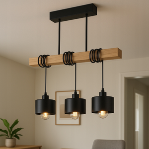JACKSUN Nordic Black Wooden Frame Pendant LED Light