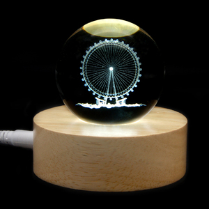 Creative 3D Elk Crystal LED Night Light Wooden Base