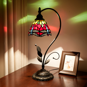 Red Dragonfly Stained Glass Vintage Desk Light